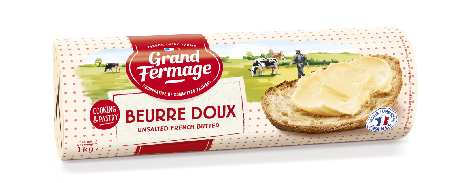 Unsalted Butter Roll 1kg Unsalted French Butter Grand Fermage