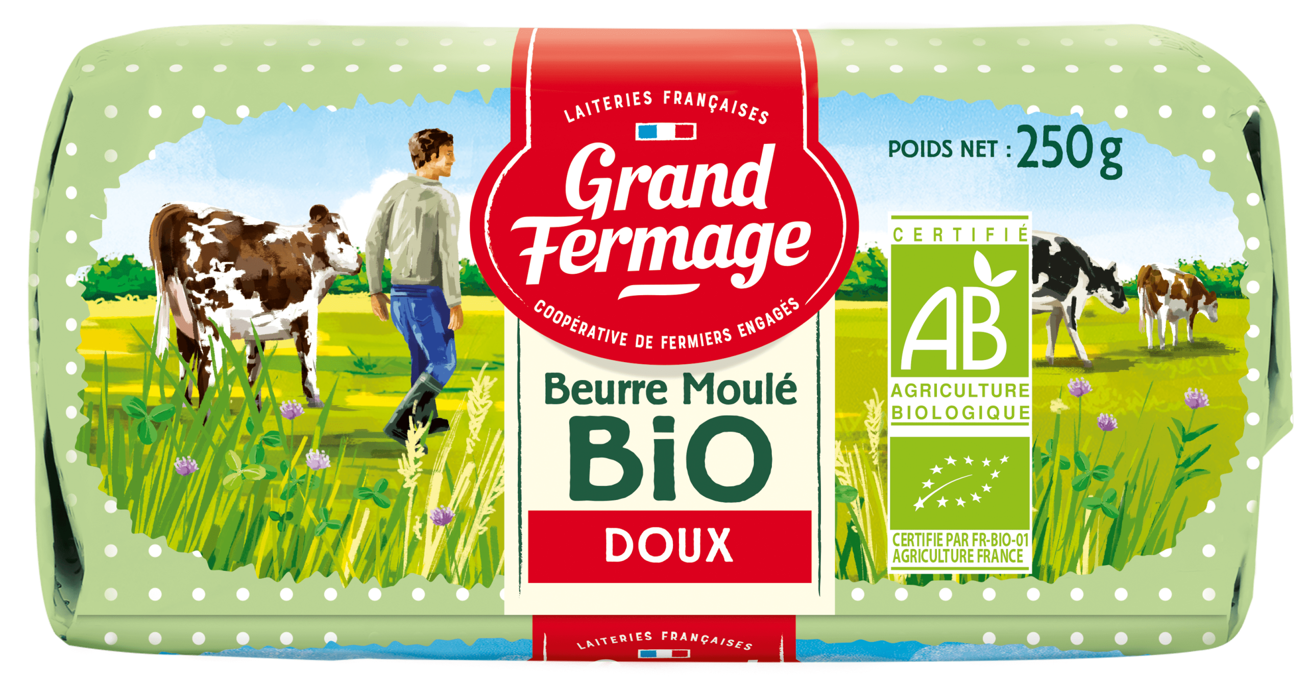 Beurre moulé BIO doux - Beurre biologique - Grand Fermage
