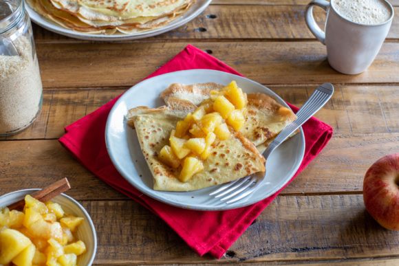 Pancake batter and caramelised apples