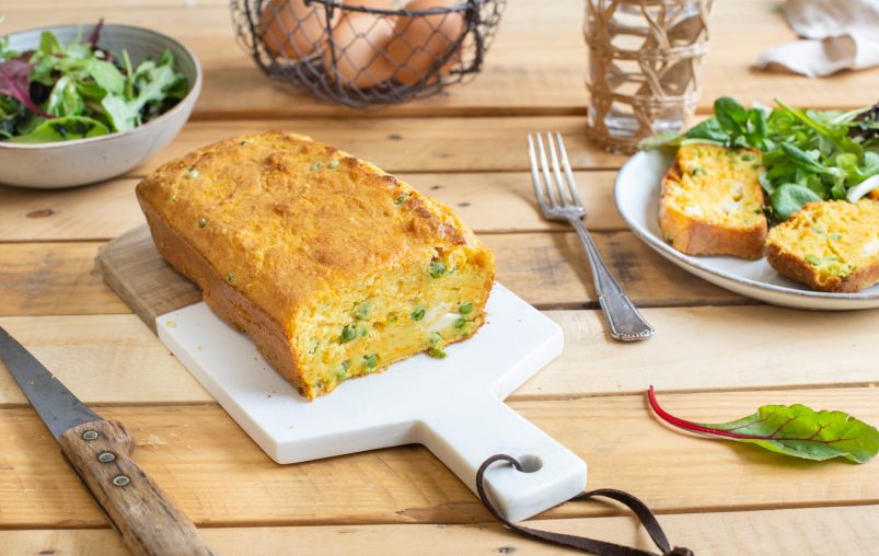 carrot, pea and goat cheese loaf