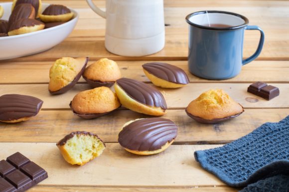 Madeleines in a chocolate shell