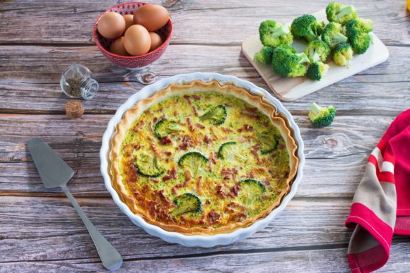 Broccoli and lardon quiche