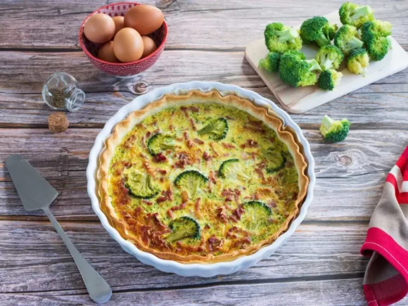 Broccoli and lardon quiche
