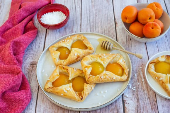 Apricot pastry slices with lavender honey