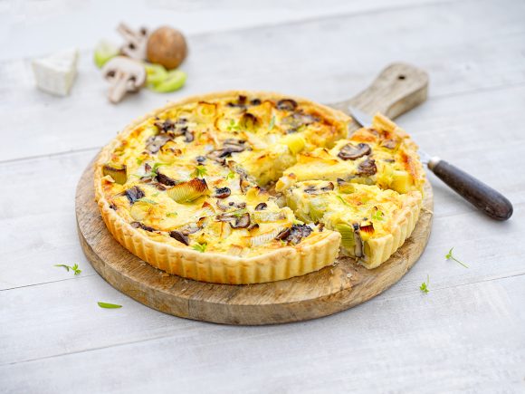 Leek, mushroom and camembert tart