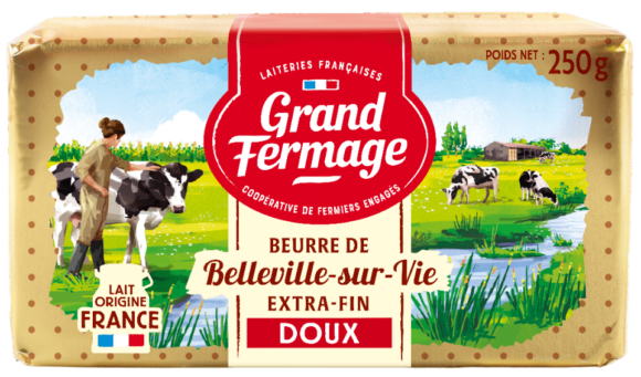 Beurre doux rond plaquette 82% 1kg GRAND FERMAGE - Kibo