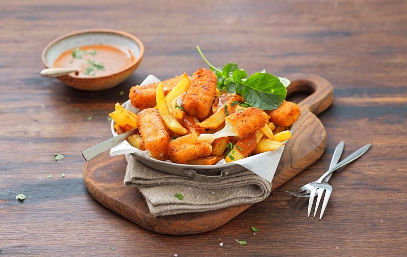 Poutine-style breaded mozzarella bites