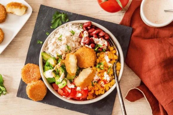Burrito bowl au camembert pané